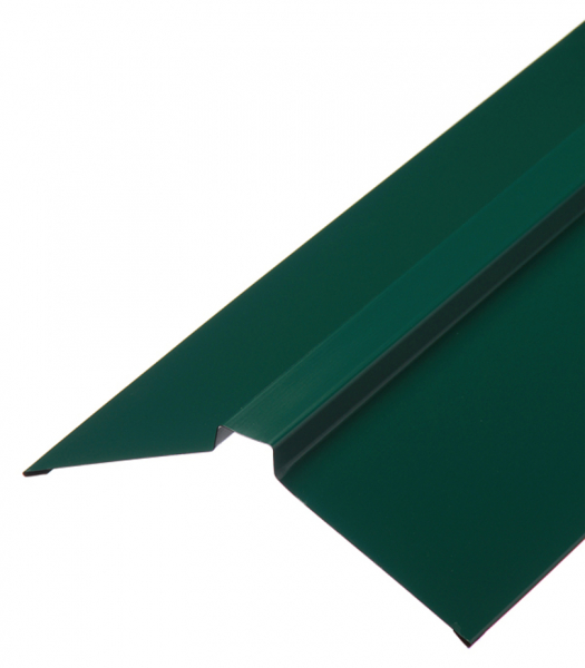 Конек для металлочерепицы плоский с пазом 115х30х115 мм 2 м зеленый RAL 6005